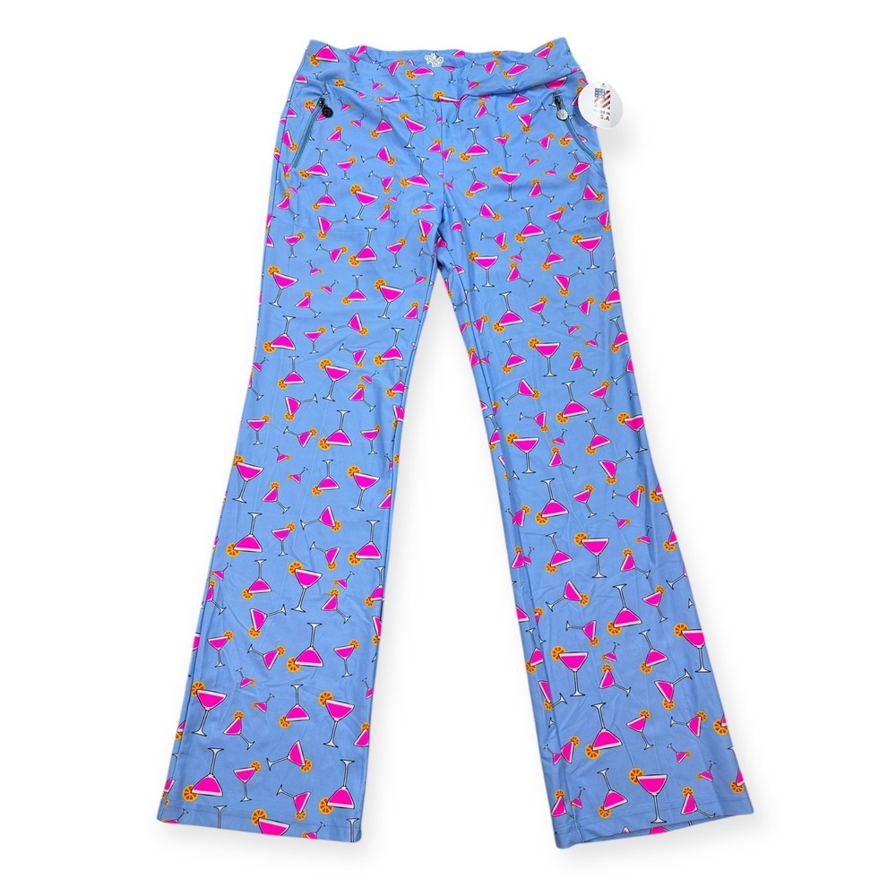 Tzu‎ Tzu Lexi Pants Women's Large Blue Cosmo Print Stretch Zip Pockets USA
